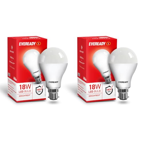 Eveready 18W LED Bulb | 1800 Lumen | 4KV Surge Protection | Long Life & Low Maintenance | BIS Certified | 1 Year Warranty | 100 Lumens Per Watt | Cool Day Light (6500K) | B22 | Pack of 2 - Image 1