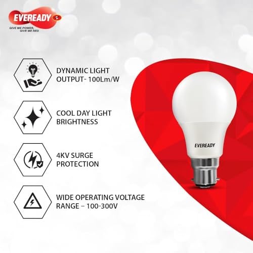 Eveready 18W LED Bulb | 1800 Lumen | 4KV Surge Protection | Long Life & Low Maintenance | BIS Certified | 1 Year Warranty | 100 Lumens Per Watt | Cool Day Light (6500K) | B22 | Pack of 2 - Image 3