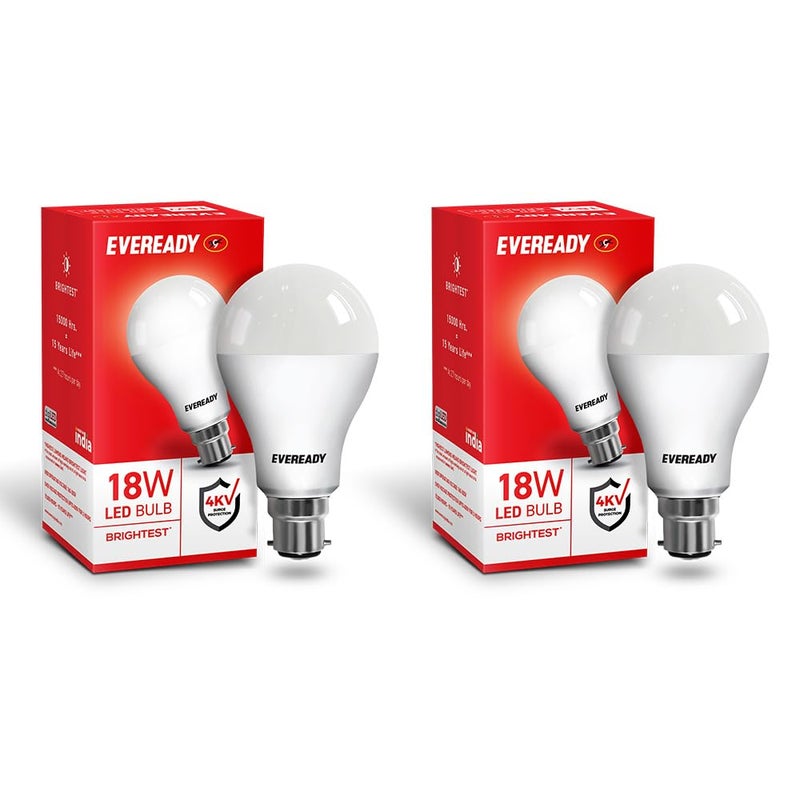 Eveready 18W LED Bulb | 1800 Lumen | 4KV Surge Protection | Long Life & Low Maintenance | BIS Certified | 1 Year Warranty | 100 Lumens Per Watt | Cool Day Light (6500K) | B22 | Pack of 2 - Image 2