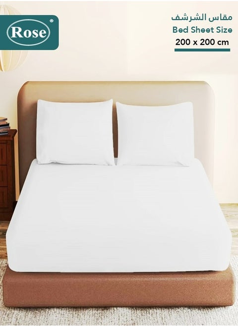 Rose Luxurious Plain Fitted Sheet with Deep Pockets and Pillow Cases, Bed Sheet 3-Pieces Set, Soft & Cozy Microfiber Breathable and Cooling, King Size 200x200cm, White