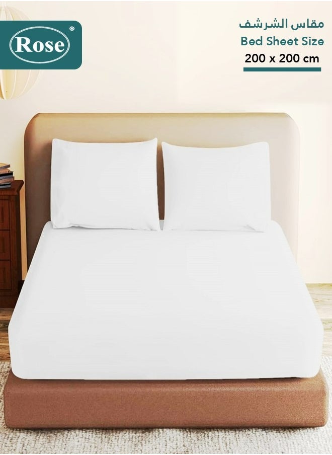 Rose - Rose Luxurious Plain Fitted Sheet with Deep Pockets and Pillow Cases, Bed Sheet 3-Pieces Set, Soft & Cozy Microfiber Breathable and Cooling, King Size 200x200+38 cm, White - Image 1