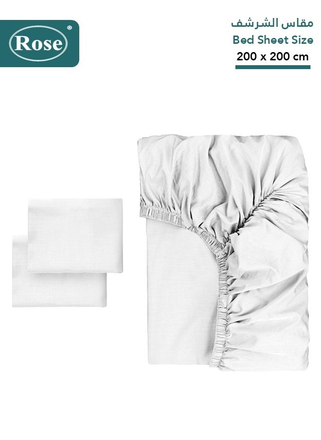 Rose - Rose Luxurious Plain Fitted Sheet with Deep Pockets and Pillow Cases, Bed Sheet 3-Pieces Set, Soft & Cozy Microfiber Breathable and Cooling, King Size 200x200+38 cm, White - Image 1