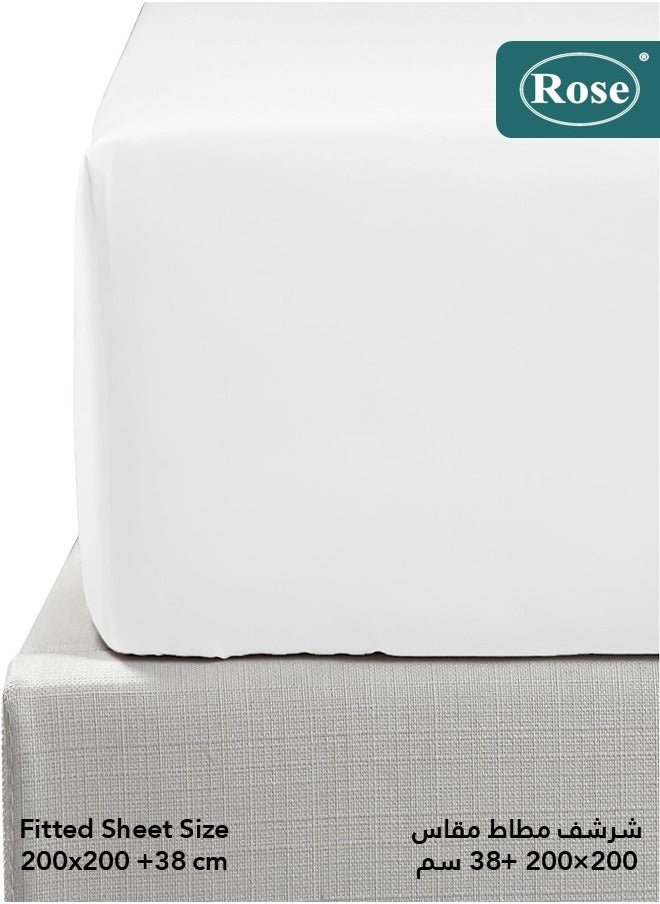 Rose - Rose Luxurious Plain Fitted Sheet with Deep Pockets and Pillow Cases, Bed Sheet 3-Pieces Set, Soft & Cozy Microfiber Breathable and Cooling, King Size 200x200+38 cm, White - Image 1