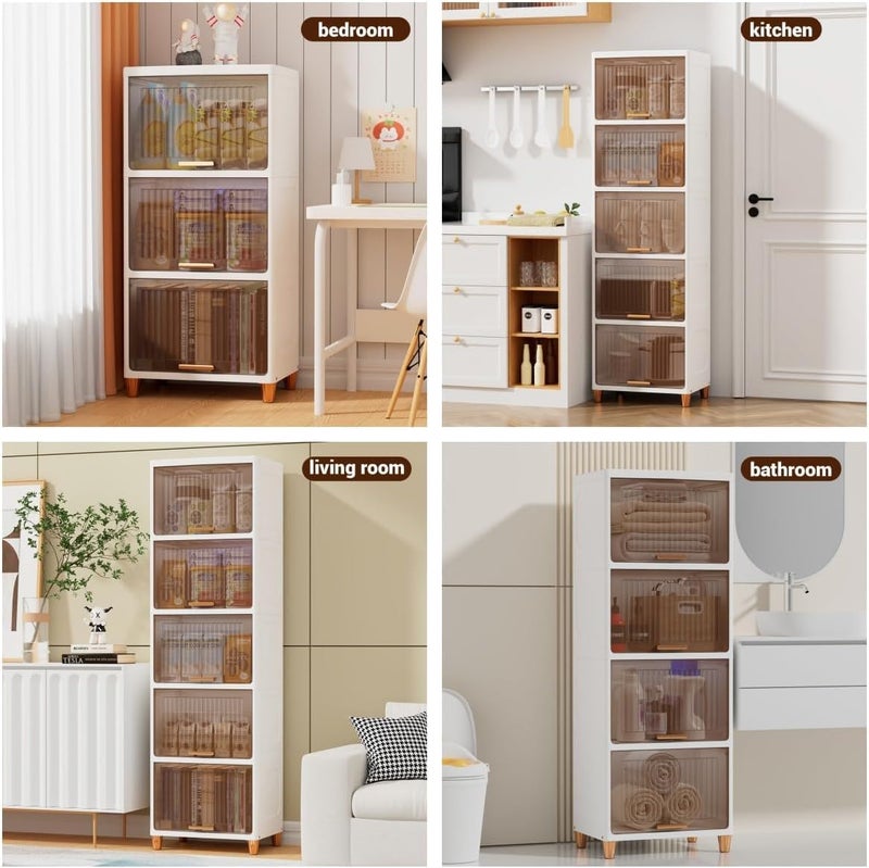 SpaceOrganizer وحدات تخزين خزانة الملابس القابلة للطي من بلاستيك SpaceOrganizer، درج تخزين الملابس، منظمات الأدراج، خزائن الكتب، رف خزانة بباب واحد شفاف 2 قطعة 10 سم - Image 5