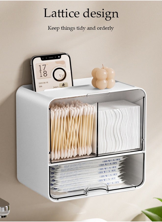 DUNISO Wall Mounted Storage Box, Double Layer Plastic Drawer Organizer, Multifunctional Bathroom Toilet Paper Holder, Cosmetics Storage Box，With Handle, Waterproof And Dustproof，Suitable For Bathroom, Kitchen, Living Room, Bedroom, 17.2 * 10.8 * 16.3cm  - Image 4