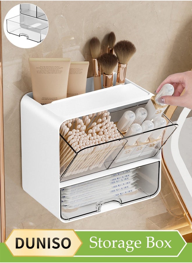 DUNISO Wall Mounted Storage Box, Double Layer Plastic Drawer Organizer, Multifunctional Bathroom Toilet Paper Holder, Cosmetics Storage Box，With Handle, Waterproof And Dustproof，Suitable For Bathroom, Kitchen, Living Room, Bedroom, 17.2 * 10.8 * 16.3cm  - Image 1