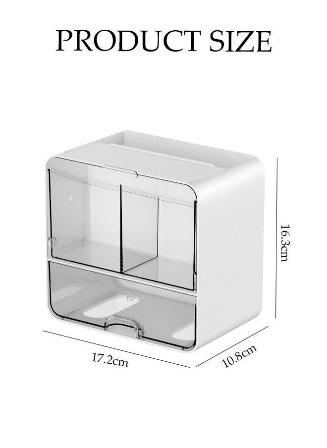 DUNISO Wall Mounted Storage Box, Double Layer Plastic Drawer Organizer, Multifunctional Bathroom Toilet Paper Holder, Cosmetics Storage Box，With Handle, Waterproof And Dustproof，Suitable For Bathroom, Kitchen, Living Room, Bedroom, 17.2 * 10.8 * 16.3cm  - Image 2