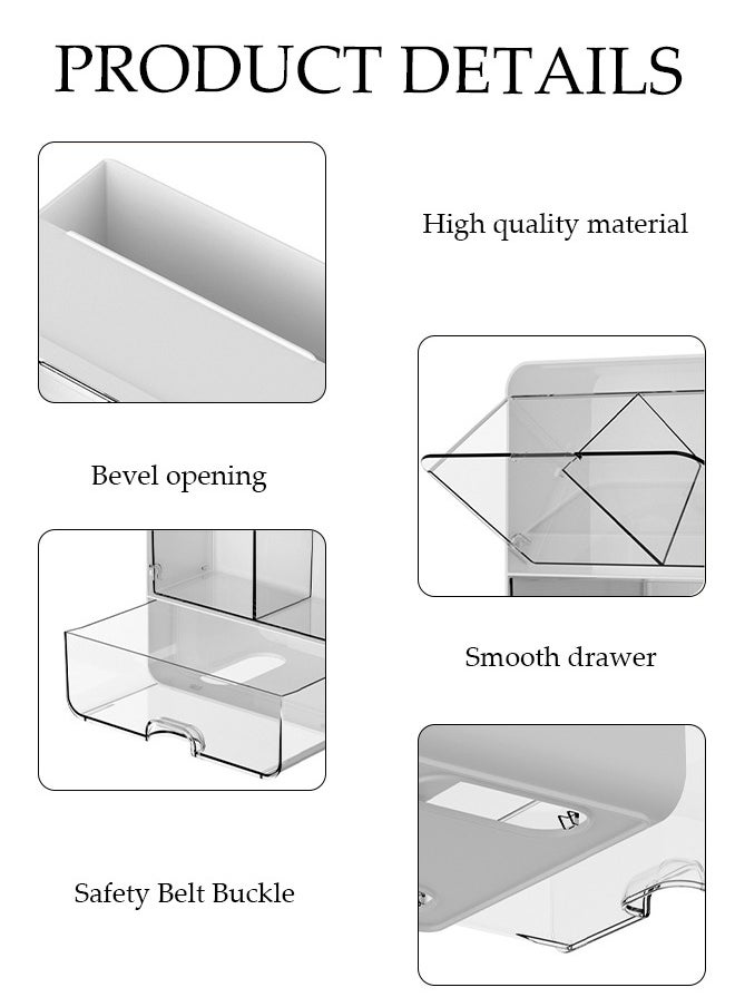 DUNISO Wall Mounted Storage Box, Double Layer Plastic Drawer Organizer, Multifunctional Bathroom Toilet Paper Holder, Cosmetics Storage Box，With Handle, Waterproof And Dustproof，Suitable For Bathroom, Kitchen, Living Room, Bedroom, 17.2 * 10.8 * 16.3cm  - Image 3