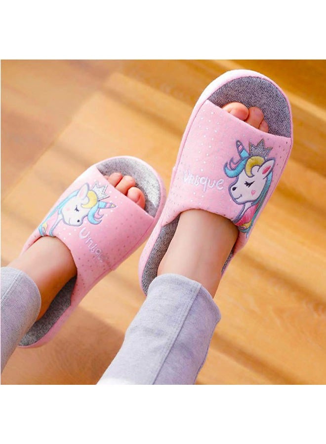 Anddyam Kids Family Unicorn Slippers Household Anti-Slip Indoor Home Slippers for Girls and Boys Pink 10.5-12 Little Kid, 25.5/28 EU - Image 3