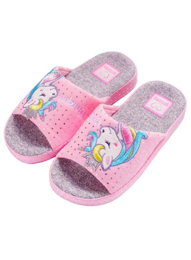 Anddyam Kids Family Unicorn Slippers Household Anti-Slip Indoor Home Slippers for Girls and Boys Pink 10.5-12 Little Kid, 25.5/28 EU - Image 1