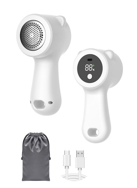 Fabric Shaver, Rechargeable Lint Remover Sweater Defuzzer, Digital Display Lints Shaver Fuzzs Pills Bobbles Trimmer for Clothes and Furniture - White