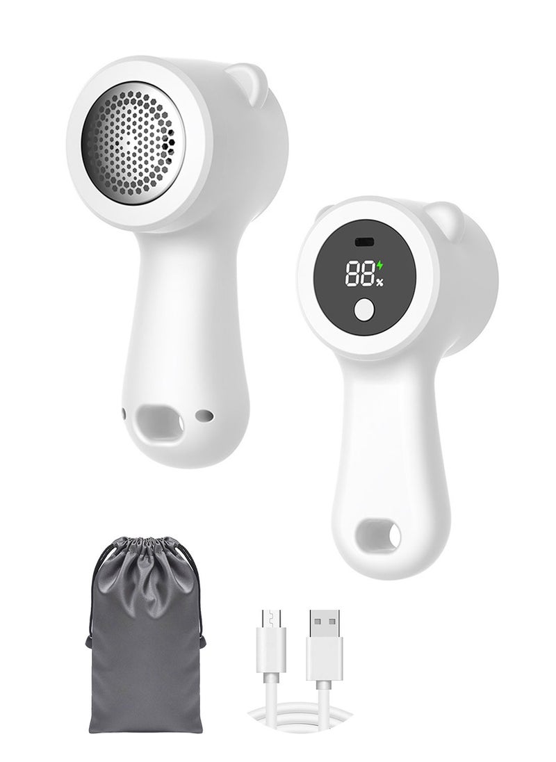Fabric Shaver, Rechargeable Lint Remover Sweater Defuzzer, Digital Display Lints Shaver Fuzzs Pills Bobbles Trimmer for Clothes and Furniture - White