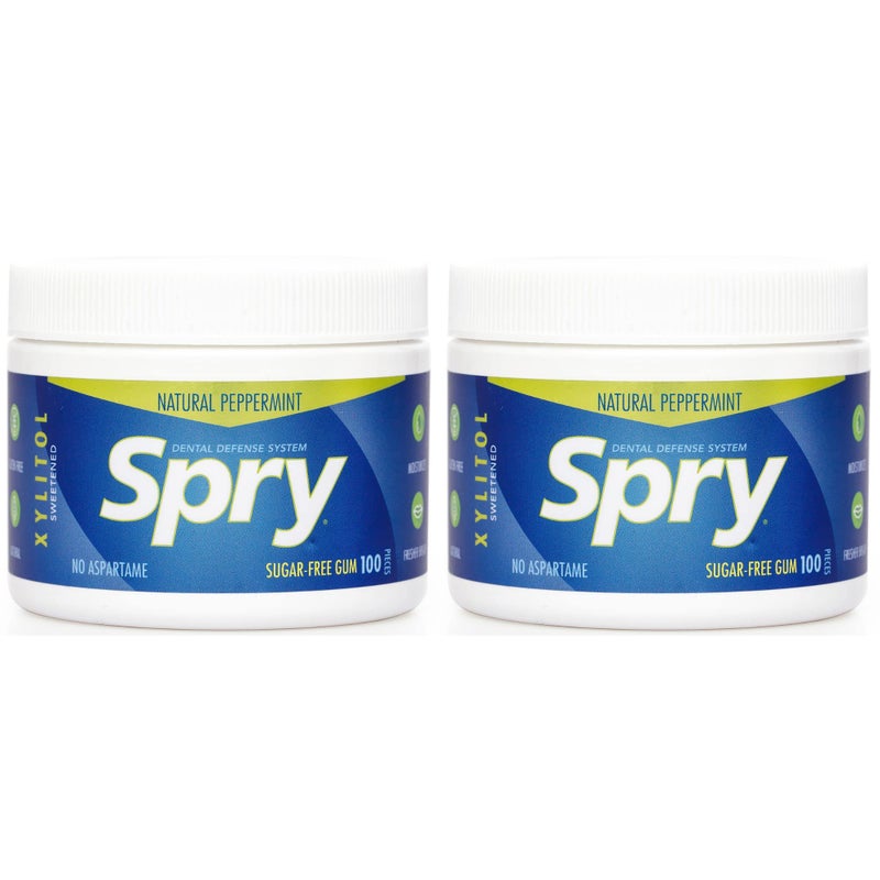 Spry علكة سبراي فريش الطبيعية من زيلتول - نظام دفاع الأسنان - خالية من الأسبارتام، خالية من السكر، غير معدلة وراثيًا، خالية من الجلوتين (نعناع، 100 حبة - عبوة من 2) - Image 1