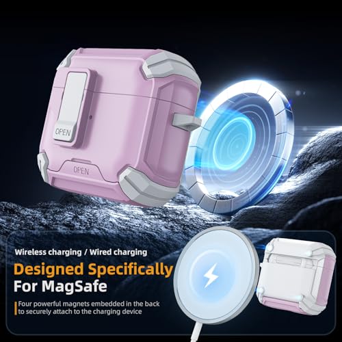Tobfit case for AirPods 4 Case with Phone Stand, Secure Lock Case for Apple AirPods 4th Gen 2024, Compatible with MagSafe, Military Grade Protective Cover, Powerful Drop, Magnetic Lid, Powder White - Image 4