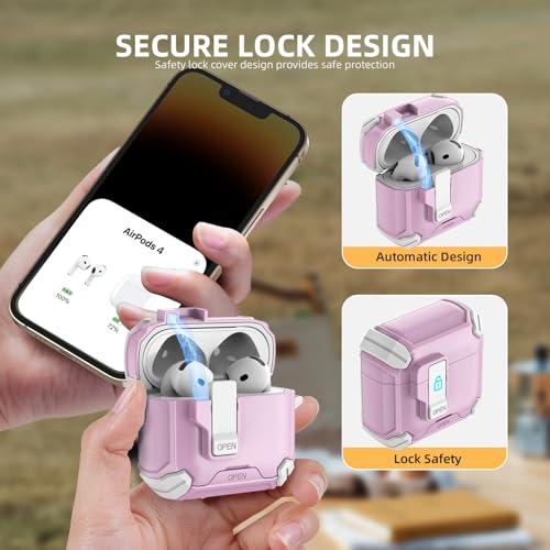 Tobfit case for AirPods 4 Case with Phone Stand, Secure Lock Case for Apple AirPods 4th Gen 2024, Compatible with MagSafe, Military Grade Protective Cover, Powerful Drop, Magnetic Lid, Powder White - Image 2