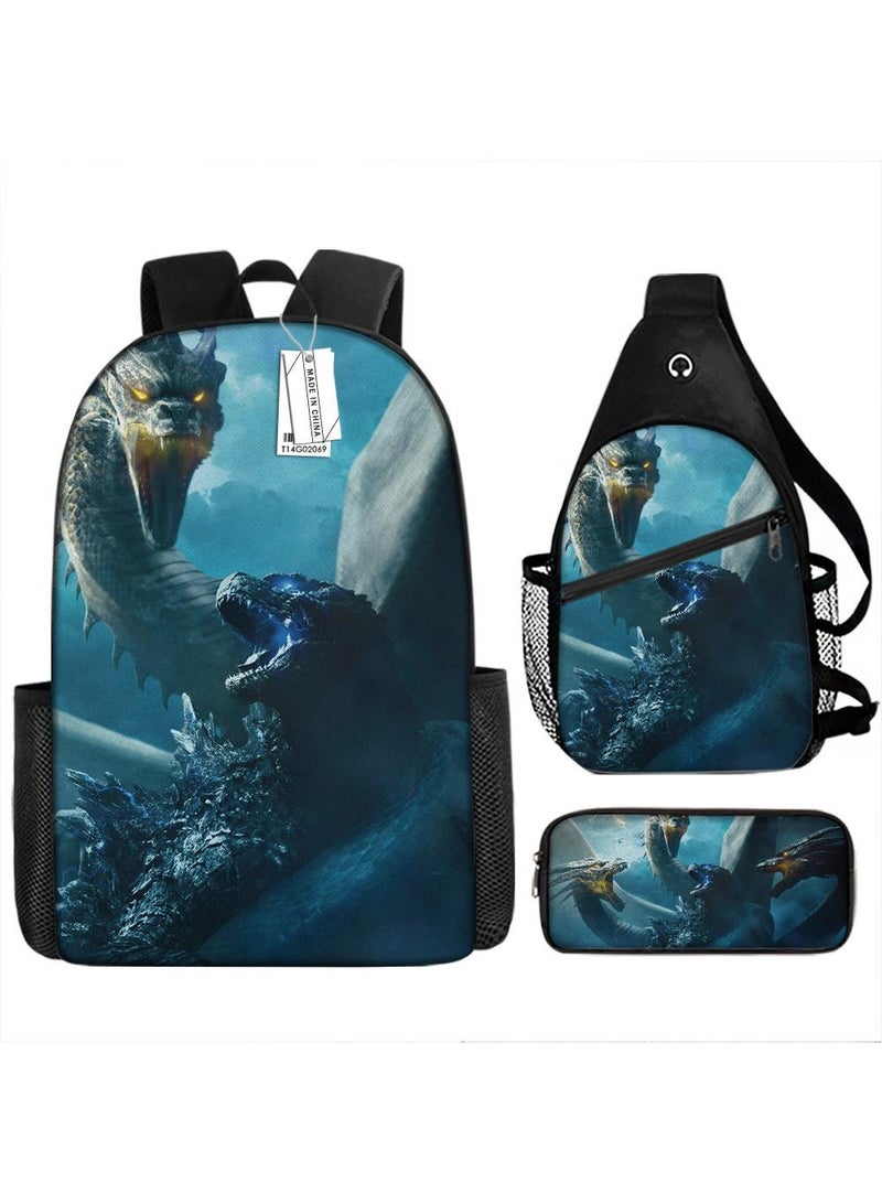 general 3-Piece Godzilla VS Kong 3D Print Backpack Set - Image 1