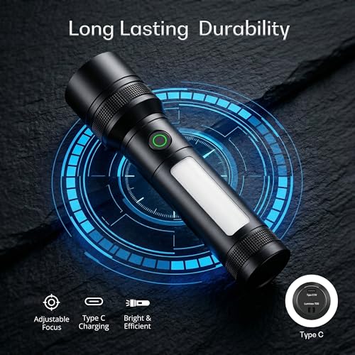 IBELL LUMINEX 700 Rechargeable Torch Light High Power, 6 Light Modes, Telescopic Zoom, Type C Charging, LED Flashlight, Super Bright & Long Distance Range, for Home, Outdoor & Emergency Use (Black) - Image 5