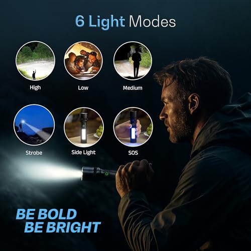 IBELL LUMINEX 700 Rechargeable Torch Light High Power, 6 Light Modes, Telescopic Zoom, Type C Charging, LED Flashlight, Super Bright & Long Distance Range, for Home, Outdoor & Emergency Use (Black) - Image 3