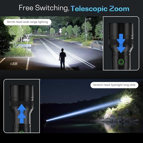 IBELL LUMINEX 700 Rechargeable Torch Light High Power, 6 Light Modes, Telescopic Zoom, Type C Charging, LED Flashlight, Super Bright & Long Distance Range, for Home, Outdoor & Emergency Use (Black) - Image 4