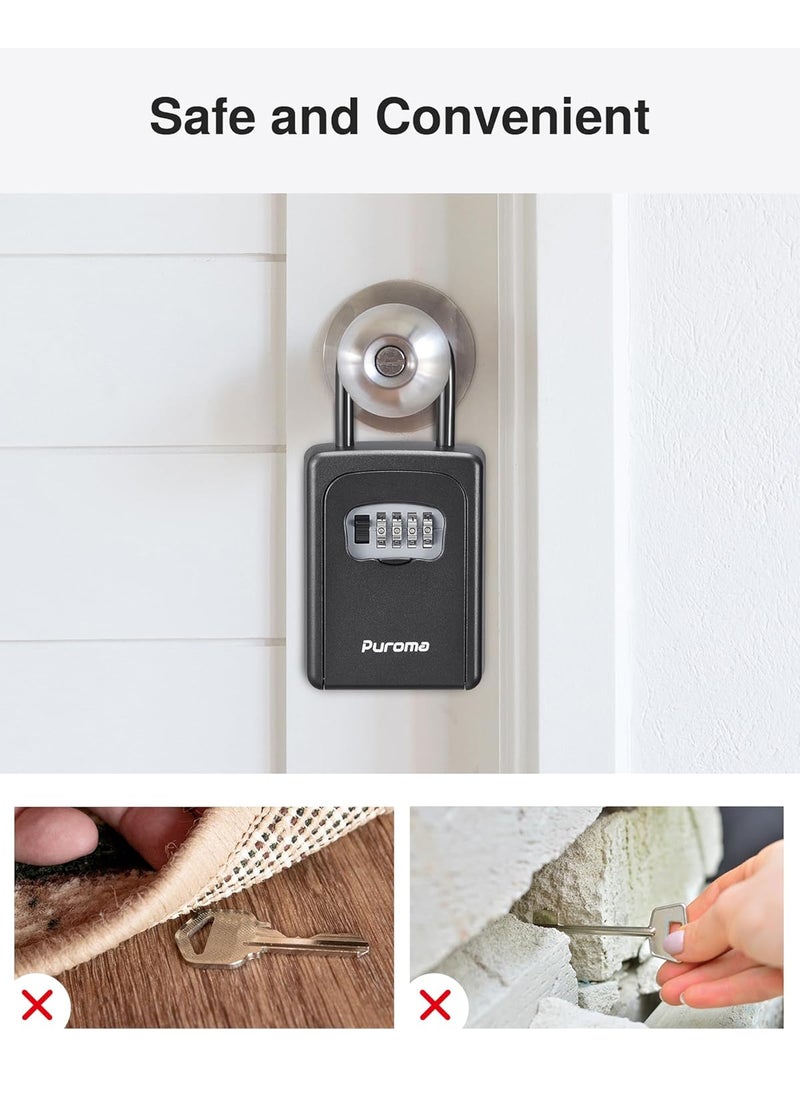 Puroma Puroma Lock Box Large Key Lock Box Resettable Combination Lockbox Portable Wall Mount Lockbox Waterproof Security Safe Box for Outside Outdoor Home Office Door Handle House Key Pure Black 1 Pack  - Image 3