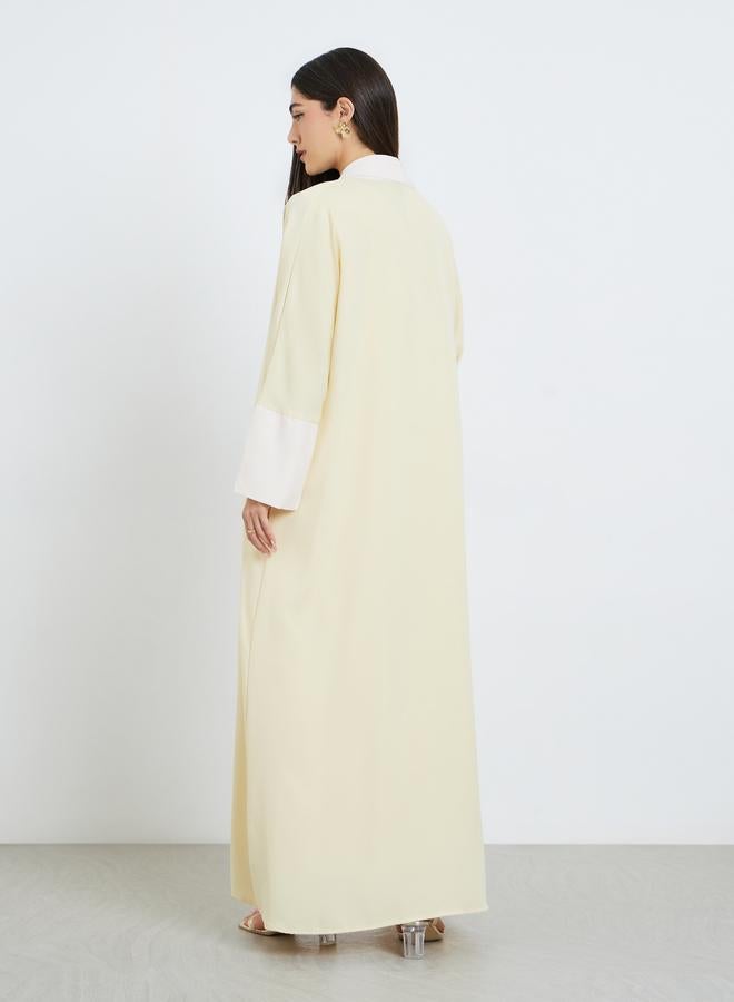 Amirah Women Yellow Abaya with Inner Dress and Hijab Set - Image 4