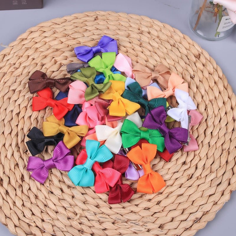 XIMA 70Piece 2inch Hair Bows for Baby Girls35colors in Pairs Grosgrain Boutique Solid Ribbon Mini Bows Alligator Clips for Newborn Girls Infants Toddlers - Image 4