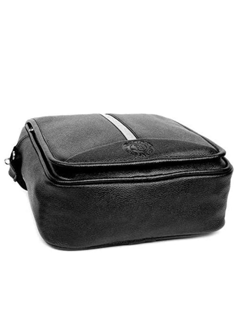 Bagneeds Crossbody Synthetic Leather Unisex Sling Bag for Multi-Purpose use | Black with Strip | - Image 2