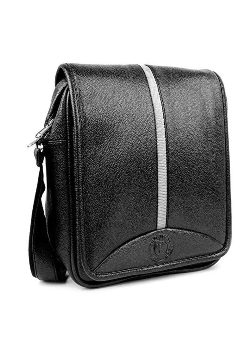 Bagneeds Crossbody Synthetic Leather Unisex Sling Bag for Multi-Purpose use | Black with Strip | - Image 4