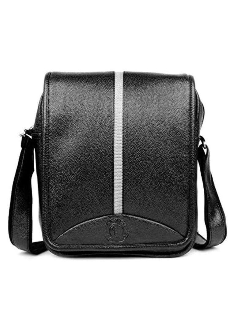 Bagneeds Crossbody Synthetic Leather Unisex Sling Bag for Multi-Purpose use | Black with Strip | - Image 1