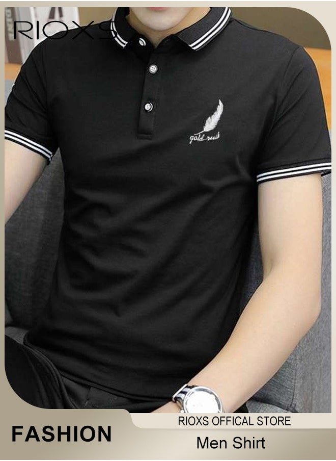 RIOXS - Men's Slim-fit Polo Shirt, Basic Short Sleeve T-Shirt, Comfy Breathable Shirt, Classic 3-Button Closure Tops, Reliable Option for Any Man Seeking Comfort without Compromising on Style - Image 1