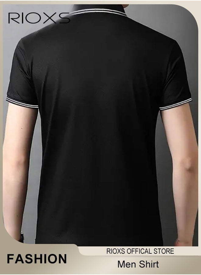 RIOXS - Men's Slim-fit Polo Shirt, Basic Short Sleeve T-Shirt, Comfy Breathable Shirt, Classic 3-Button Closure Tops, Reliable Option for Any Man Seeking Comfort without Compromising on Style - Image 1