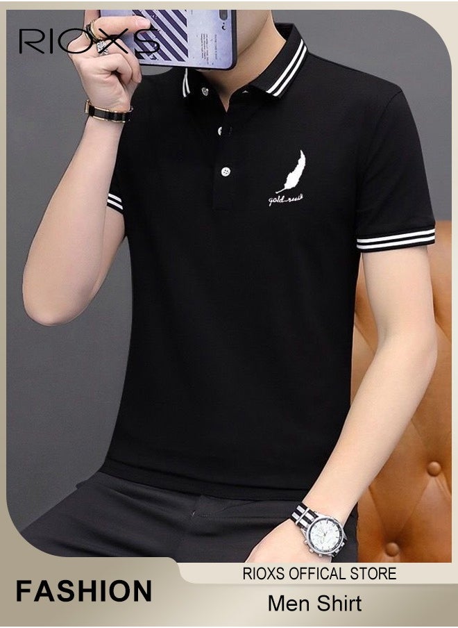 RIOXS - Men's Slim-fit Polo Shirt, Basic Short Sleeve T-Shirt, Comfy Breathable Shirt, Classic 3-Button Closure Tops, Reliable Option for Any Man Seeking Comfort without Compromising on Style - Image 1