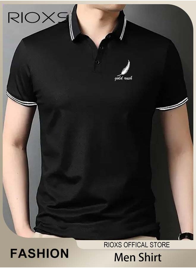 RIOXS - Men's Slim-fit Polo Shirt, Basic Short Sleeve T-Shirt, Comfy Breathable Shirt, Classic 3-Button Closure Tops, Reliable Option for Any Man Seeking Comfort without Compromising on Style - Image 1
