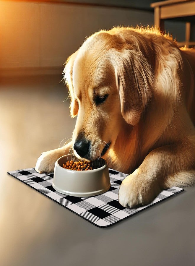 Lunarable Plaid Pet Mat for Food and Water, Monochrome Traditional Lumberjack Pattern Repating Checkered Squares Design, Non-Slip Rubber Mat for Dogs and Cats, 18" X 12", Grey Black - Image 3