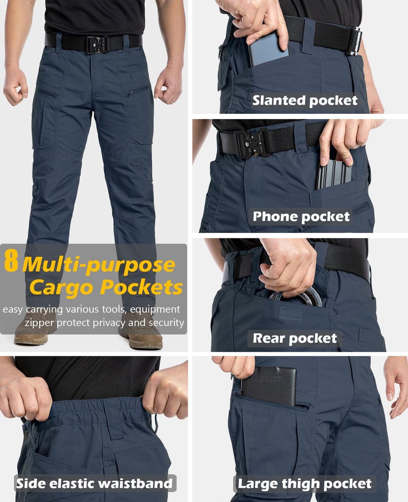 CARWORNIC Men's Ripstop Tactical Pants Water Resistant Cargo Work Pants Lightweight Breathable Outdoor Hiking Pants for EDC Military Combat Security Construction Trekking with 8 Pockets Blue - Image 4
