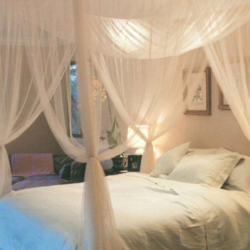 Baoblaze 4 Twin Bed Corner Curtain Canopy Curtain Twin Camping Beds, Beige - Image 2
