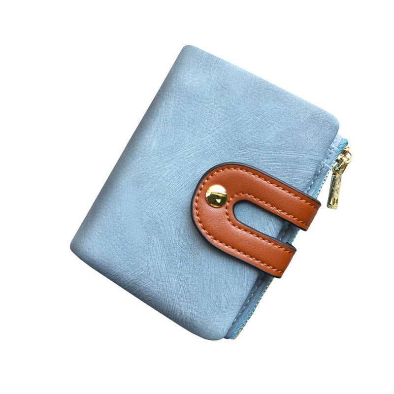 AOXONEL Women's Rfid Small Bifold Leather Wallet Ladies Mini Zipper Coin Purse id card Pocket,Slim Compact Thin (Blue) - Image 1