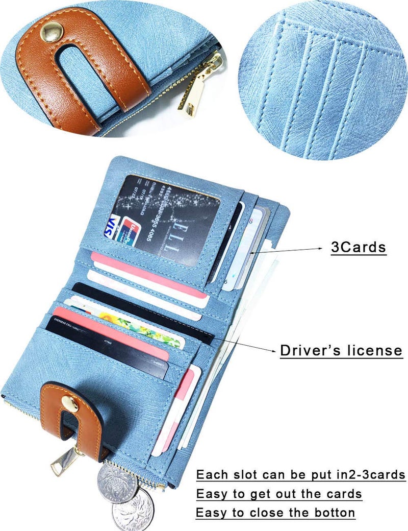 AOXONEL Women's Rfid Small Bifold Leather Wallet Ladies Mini Zipper Coin Purse id card Pocket,Slim Compact Thin (Blue) - Image 3