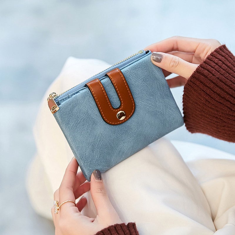 AOXONEL Women's Rfid Small Bifold Leather Wallet Ladies Mini Zipper Coin Purse id card Pocket,Slim Compact Thin (Blue) - Image 2