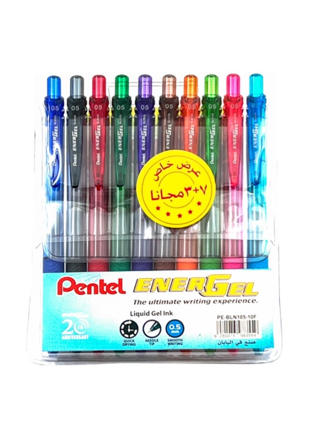 Pentel 10-Piece EnerGel Quick Drying Liquid Gel Ink Roller Pen Multicolor 0.5mm PE-BLN105-10F - Image 3