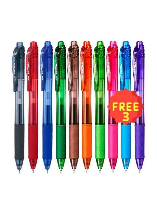 Pentel 10-Piece EnerGel Quick Drying Liquid Gel Ink Roller Pen Multicolor 0.5mm PE-BLN105-10F - Image 1