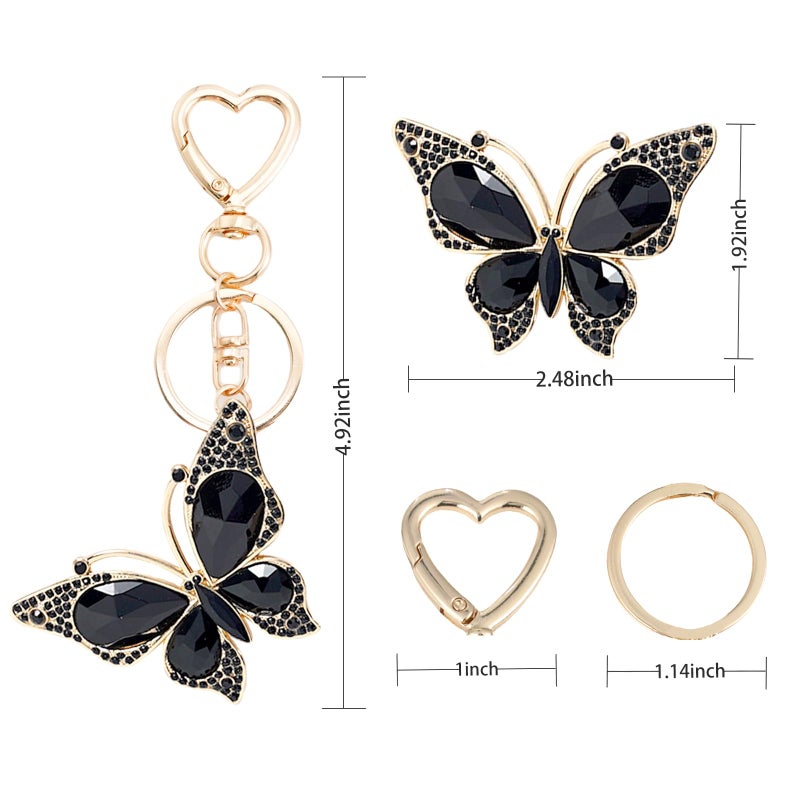 Weixiltc Charm Keychain for Women, Cute Heart Key Chain with Diamond Butterfly Pendant, Lovely Bag & Purse Keyring Accessory (Black) - Image 5