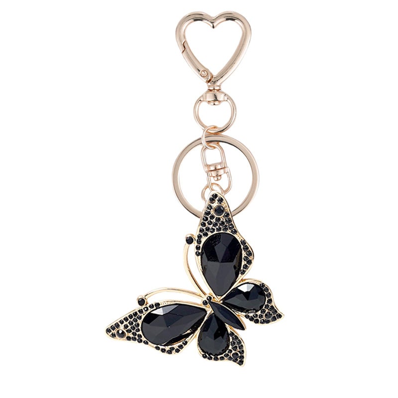 Weixiltc Charm Keychain for Women, Cute Heart Key Chain with Diamond Butterfly Pendant, Lovely Bag & Purse Keyring Accessory (Black) - Image 1