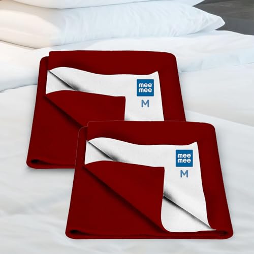 Mee Mee Reusable Water Proof Cotton Bed Protector Sheet/Extra Absorbent Mat/Dry Sheets/Urine Sheet/Dry Mat Pack of 2 (70CmX100Cm) (Medium, Maroon) - Image 1