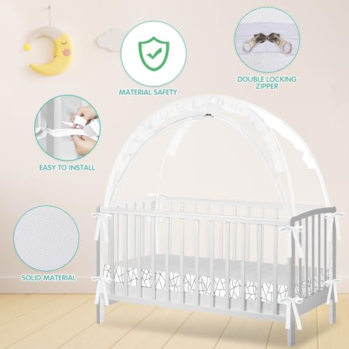 Zkaitoy Crib Tent - Crib Net to Keep Baby in, Stop Baby from Climbing Out of Crib, Pop Up Crib Tent with Durable Breathable Net Double Zipper Strong Rods Installation Convenience (Black Line, Large) - Image 3