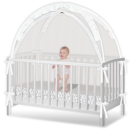 Zkaitoy Crib Tent - Crib Net to Keep Baby in, Stop Baby from Climbing Out of Crib, Pop Up Crib Tent with Durable Breathable Net Double Zipper Strong Rods Installation Convenience (Black Line, Large) - Image 1