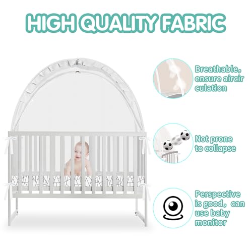 Zkaitoy Crib Tent - Crib Net to Keep Baby in, Stop Baby from Climbing Out of Crib, Pop Up Crib Tent with Durable Breathable Net Double Zipper Strong Rods Installation Convenience (Black Line, Large) - Image 4