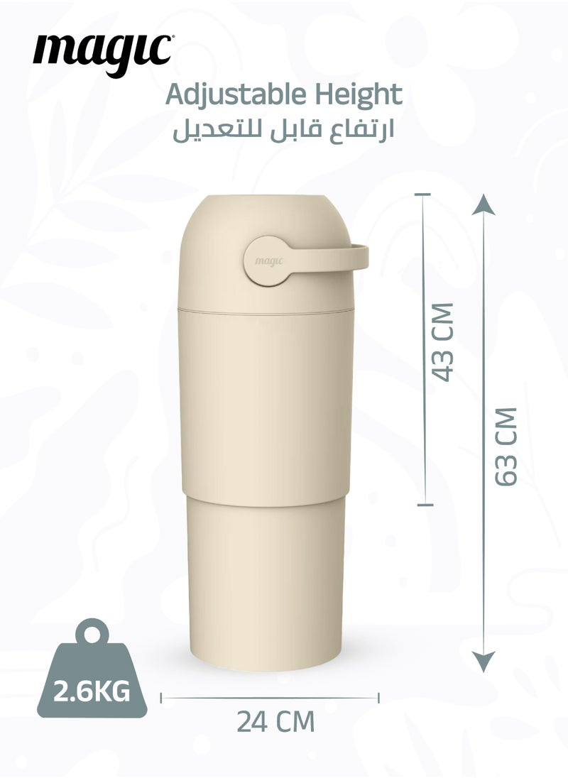 Magic THOTH L Diaper Pail | Odorless & Telescopic | 35 Diaper Capacity | 43 CM to 63 CM Adjustable Height | 2nd Life Concept: Converts to Potty Trainer, Kitchen Waste Bin, or Toilet Lid | Free Roll of 15 Bags  - Image 5