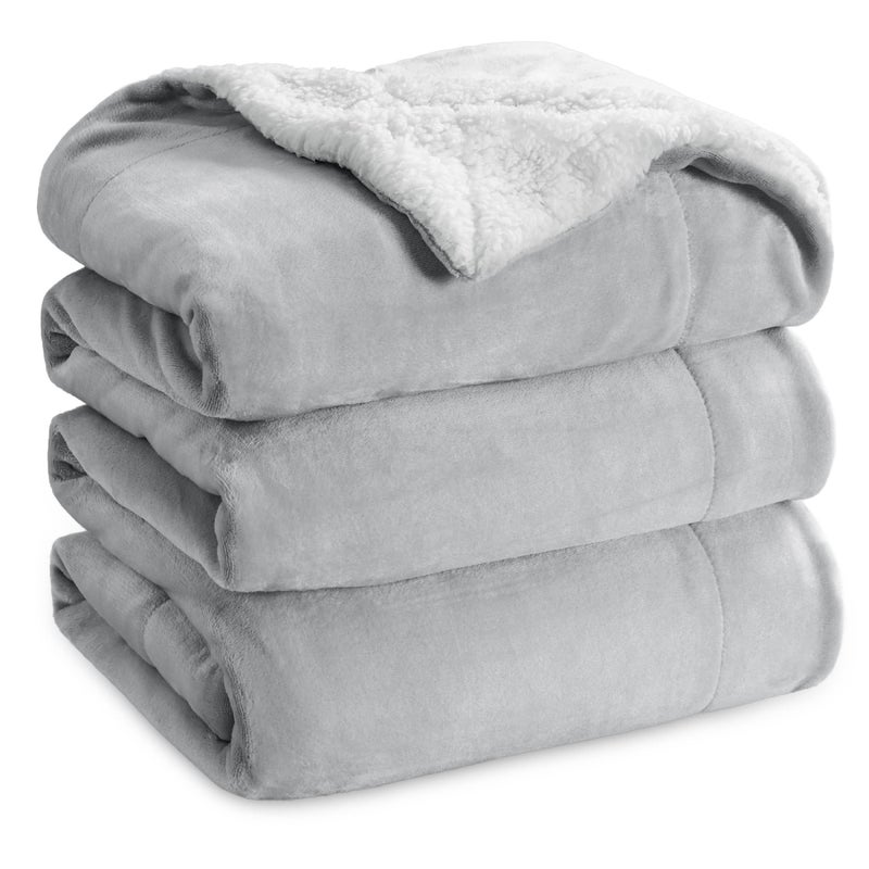 Bedsure Bedsure Sherpa Fleece Blankets Queen Size for Bed  Thick and Warm Soft Fuzzy Plush Queen Blanket for Winter Light Grey 90x90 Inches 