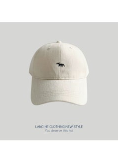 Embroidered Fox Baseball Cap Unisex Summer rice white